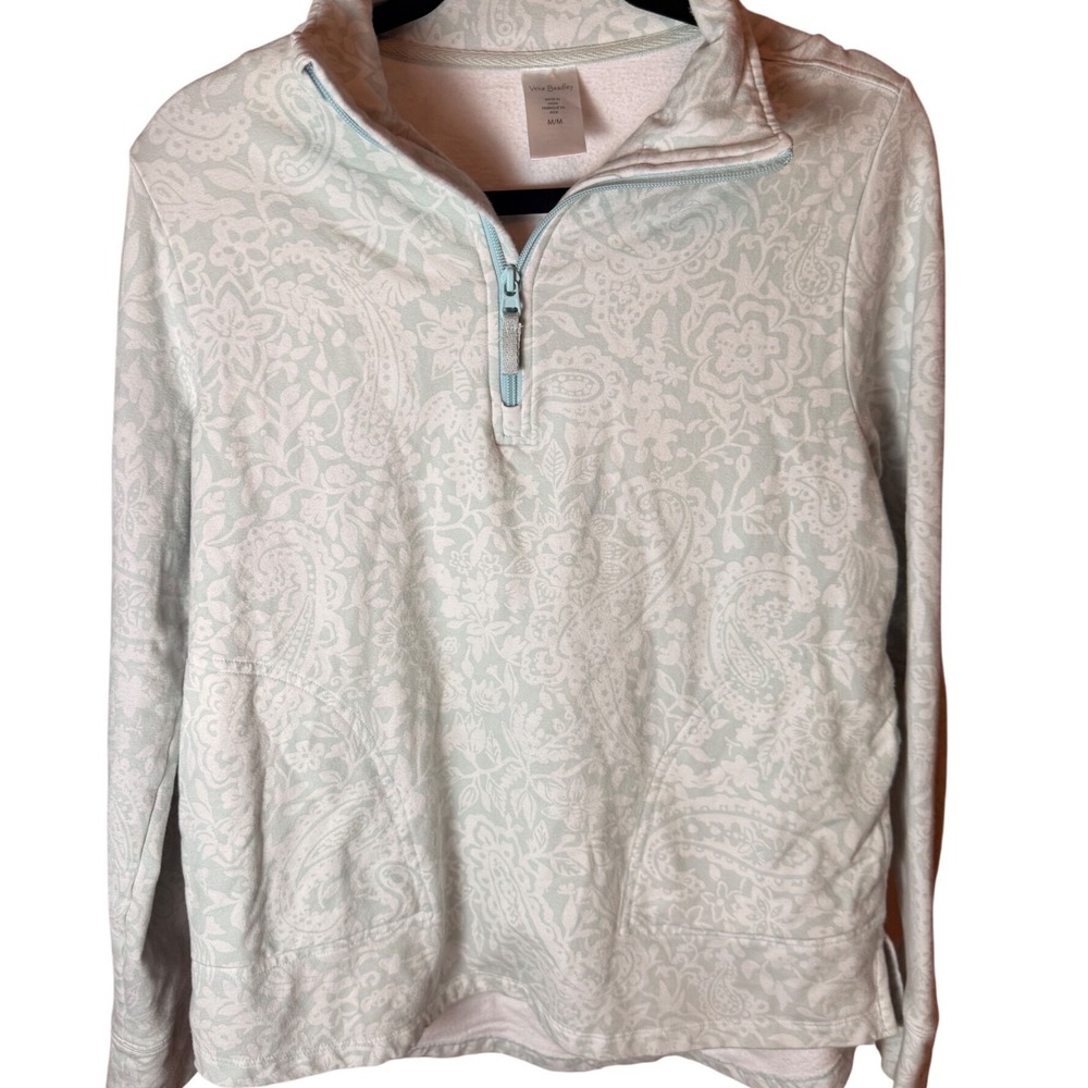 Vera Bradley Womens Light Blue Paisley Floral Fleece Quarter Zip Pullover Size M - Picture 2 of 7